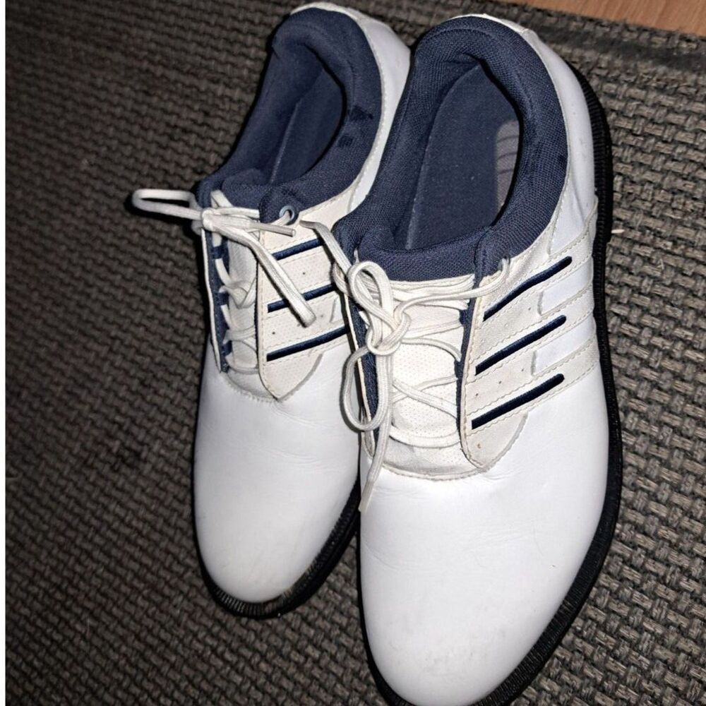 Adidas Sz 9 Ladies White - Blue Trim Golf Shoes